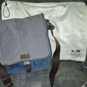 Coach Men's Gray and Blue Messenger Bag
